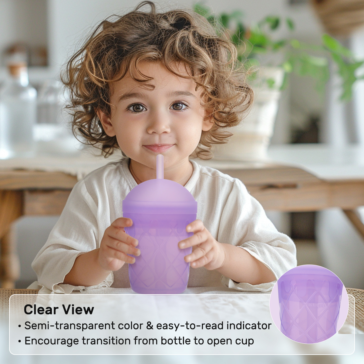 KUHU Ice Cream Silicone Straw Cup - Spill-Proof Straw Cup for Babies and Kids