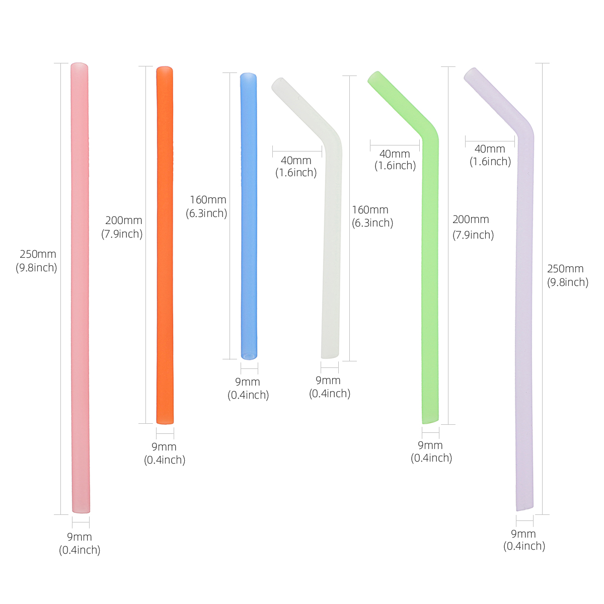 KUHU Straight and Bend Silicone Straw Set - 3 straight straws + 3 bend straws, Ideal for Babies, Toddlers, and Adults
