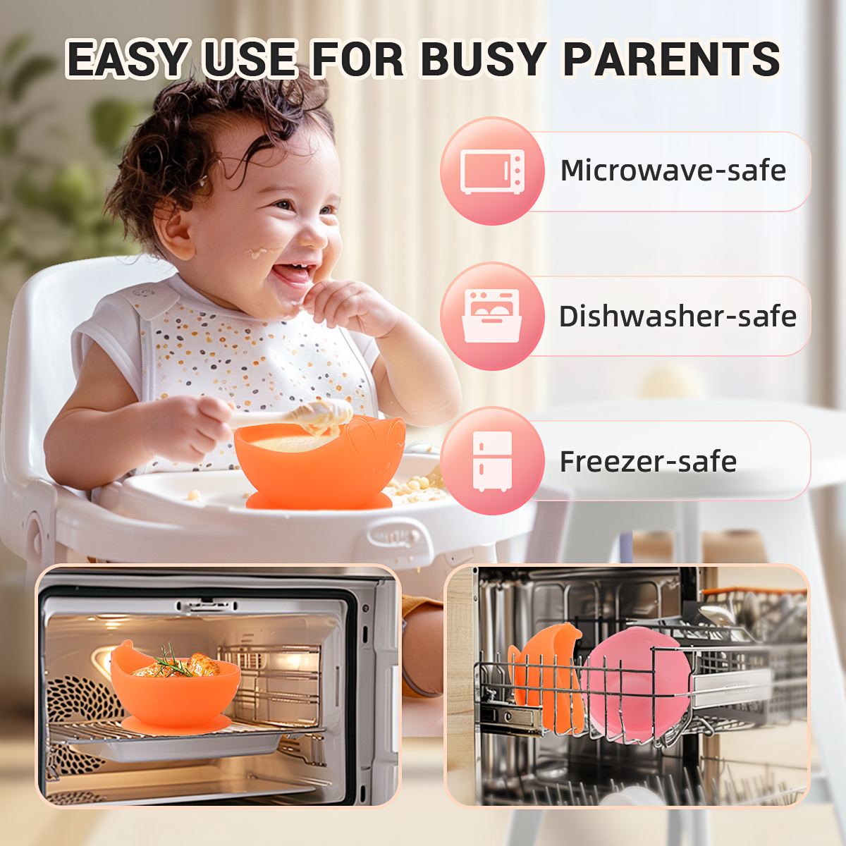 Rabbit Shape Silicone Suction Bowl (with Straw)