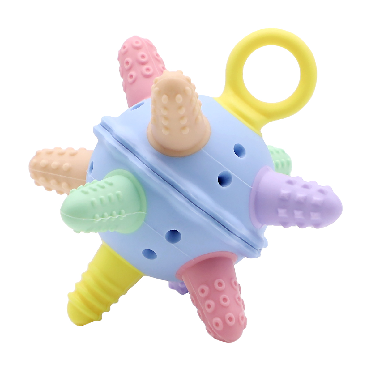KUHU Silicone Teether Toy with Built-In Bell - Multiple Texture Points for Babies 0-12 Months