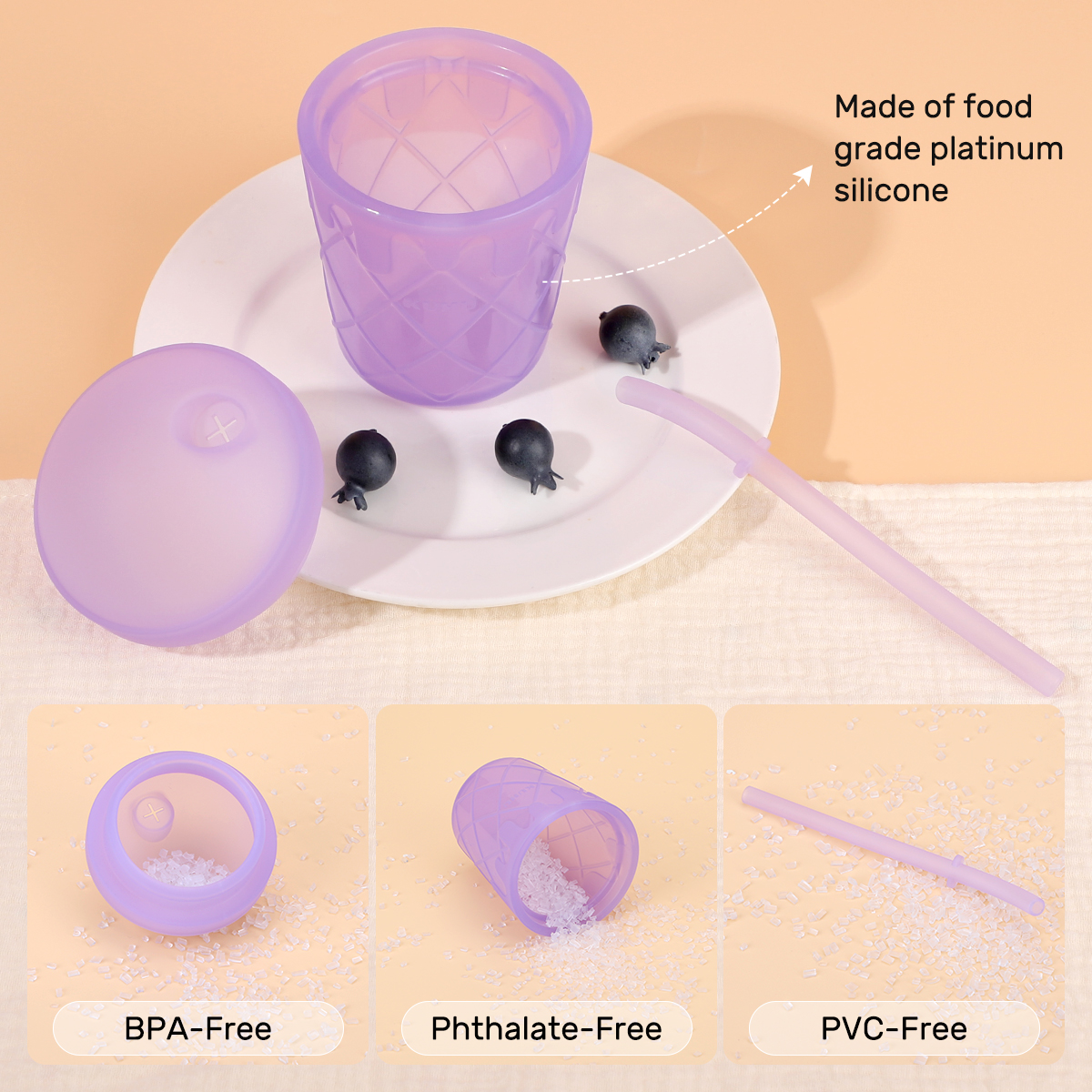 KUHU Ice Cream Silicone Straw Cup - Spill-Proof Straw Cup for Babies and Kids