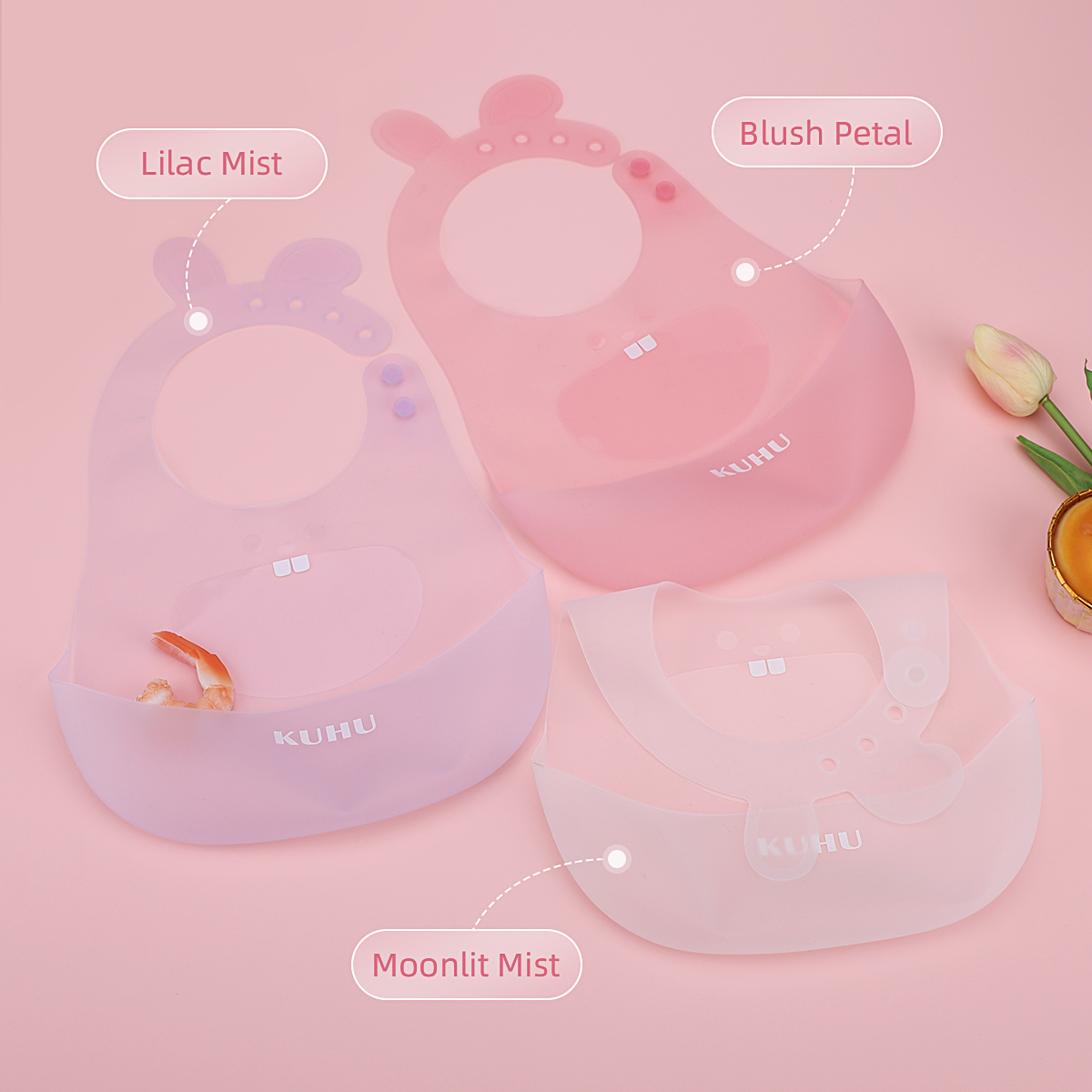 KUHU UltraThin Silicone Baby Bib - Waterproof, Easy to Clean, Adjustable - Ideal for Babies and Toddlers