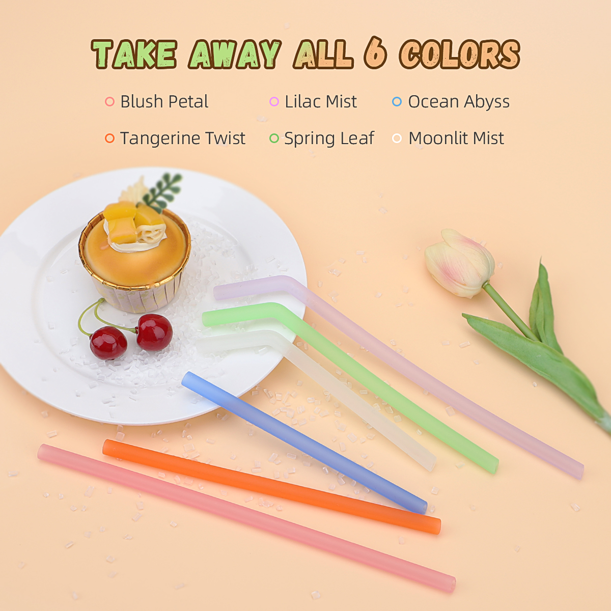 KUHU Straight and Bend Silicone Straw Set - 3 straight straws + 3 bend straws, Ideal for Babies, Toddlers, and Adults