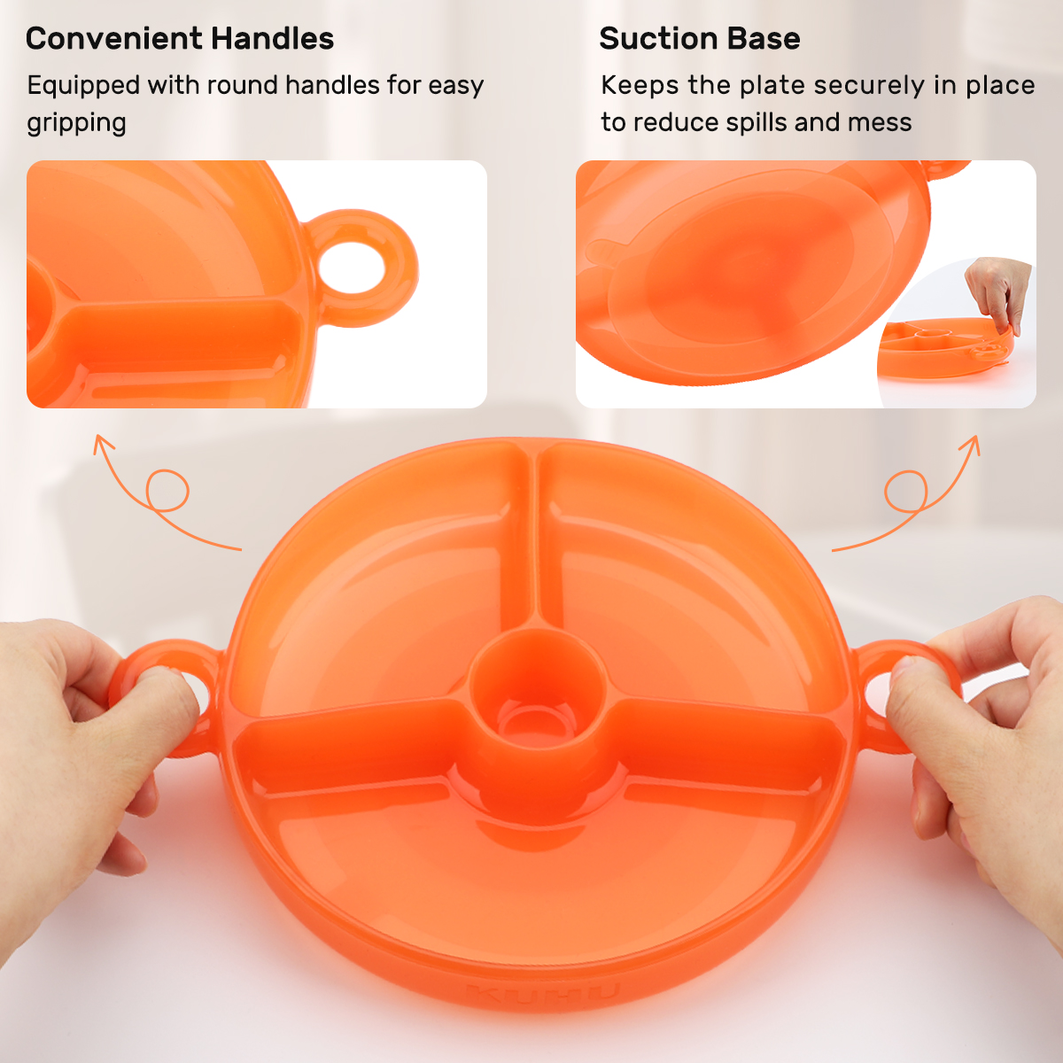 KUHU Mess-Free Feeding silicone baby plates for Babies & Toddlers - Handles, Suction Base, Perfect for Boys & Girls, silicone baby plates with suction