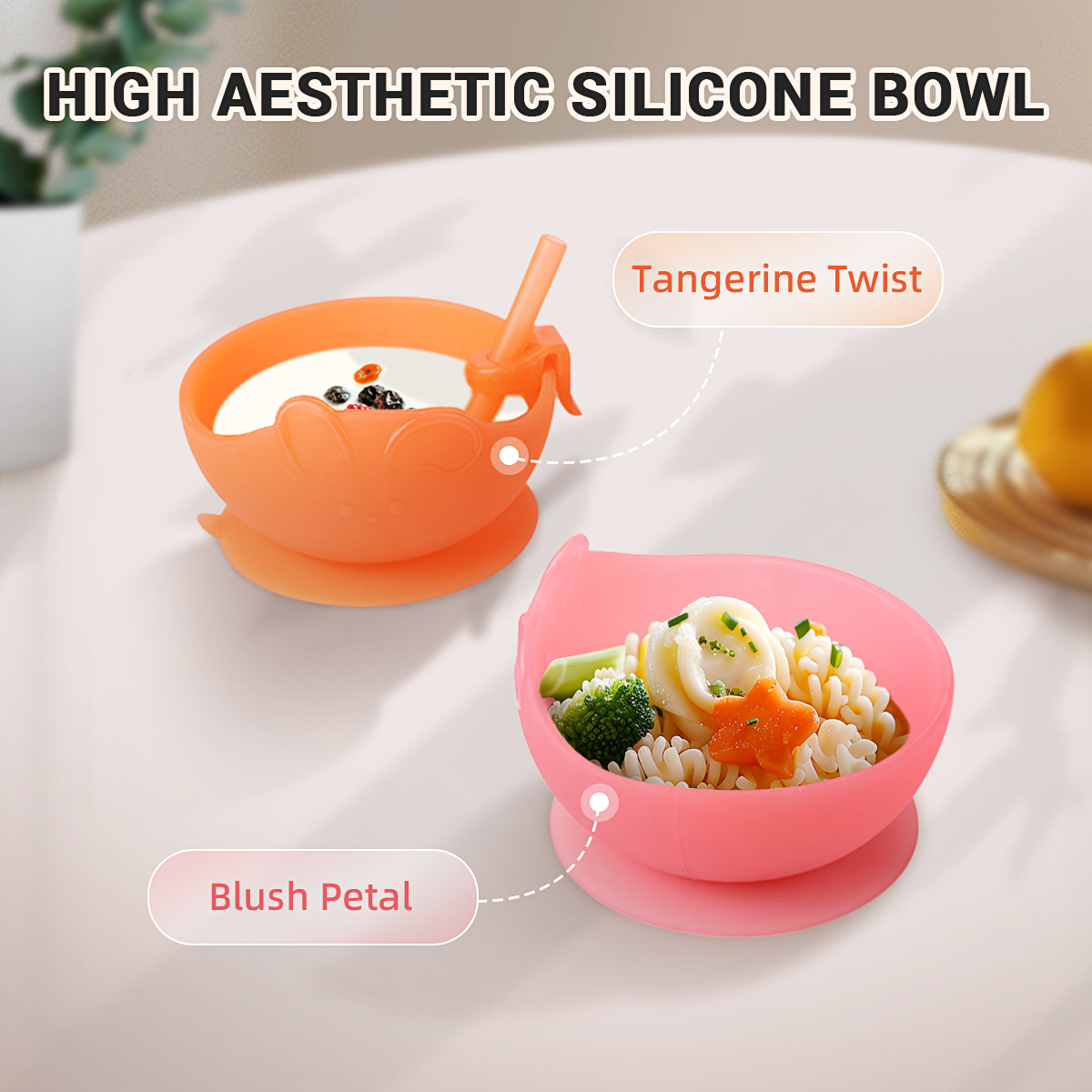 Rabbit Shape Silicone Suction Bowl (with Straw)