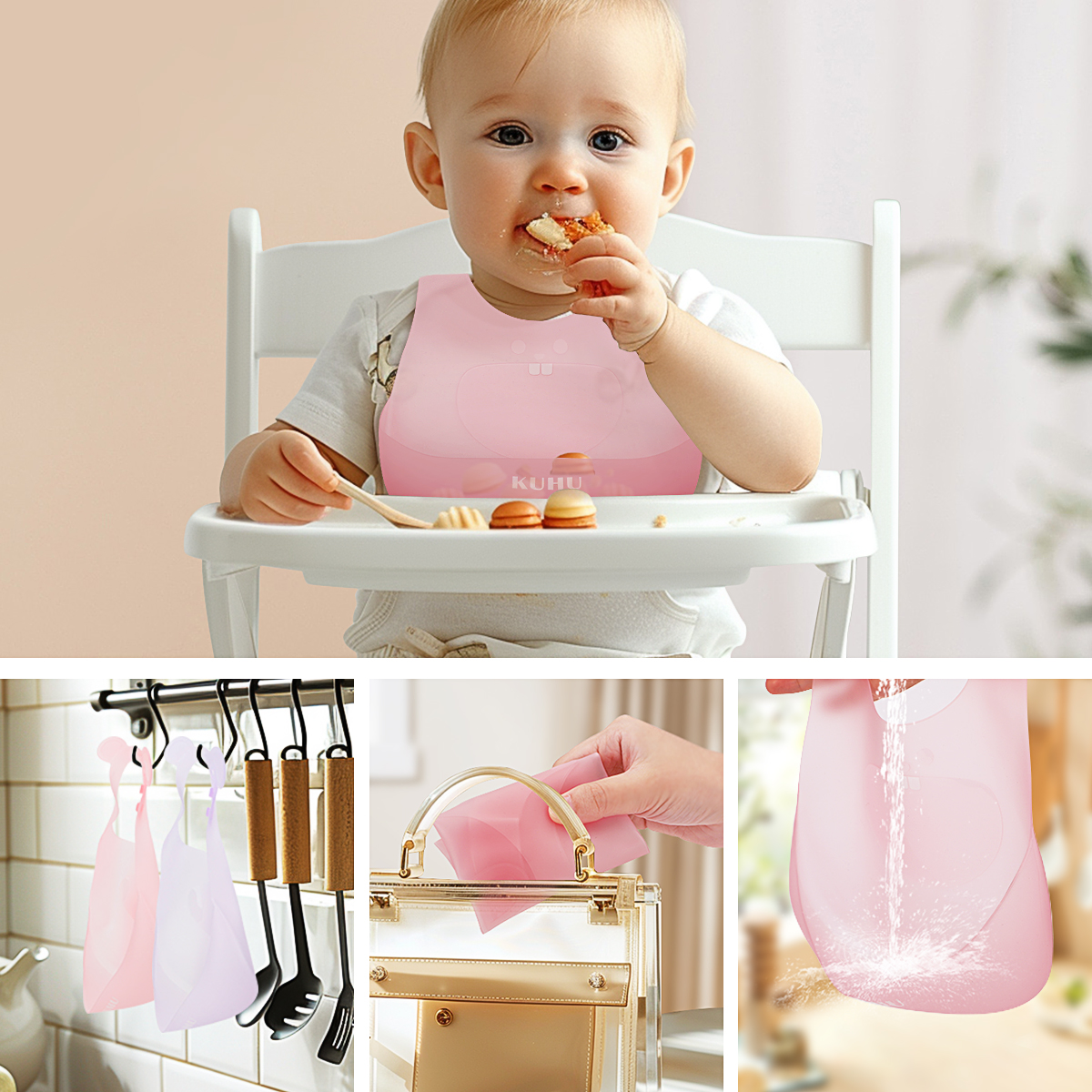 KUHU UltraThin Silicone Baby Bib - Waterproof, Easy to Clean, Adjustable - Ideal for Babies and Toddlers