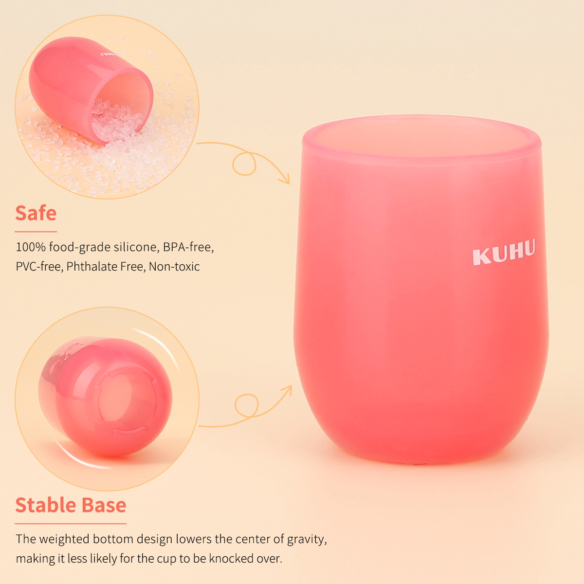 KUHU SILICONE Drinking Training Cup for Baby and Toddler - Open Cups for Babies - BPA-Free and Easy to Clean