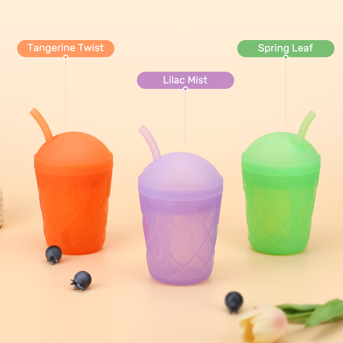 KUHU Ice Cream Silicone Straw Cup - Spill-Proof Straw Cup for Babies and Kids