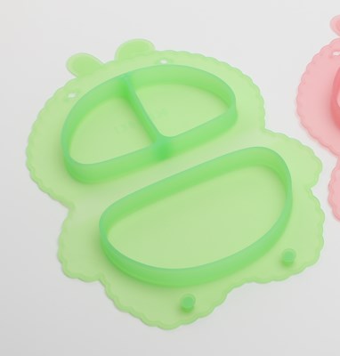 KUHU Silicone Bunny Shape Foldable Plate for Babies & Toddlers - Ideal Baby Plate with Suction, Easy Clean & Portable - Includes Baby Spoon and fork - Perfect for Mealtime Fun!