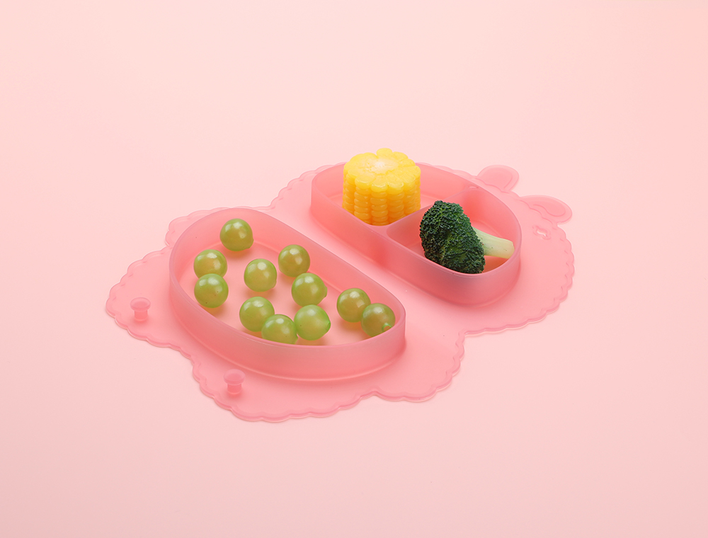 KUHU Silicone Bunny Shape Foldable Plate for Babies & Toddlers - Ideal Baby Plate with Suction, Easy Clean & Portable - Includes Baby Spoon and fork - Perfect for Mealtime Fun!