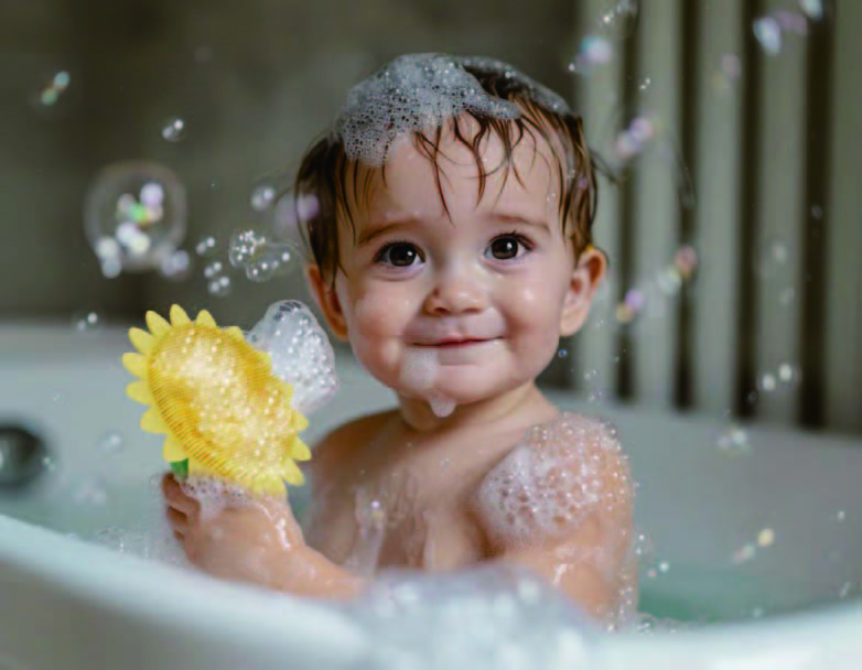 Baby Sunflower Silicone Bath Brush – Soft Silicone Shampoo Brush for Babies and Toddlers, Gentle Scalp and Body Cleaning